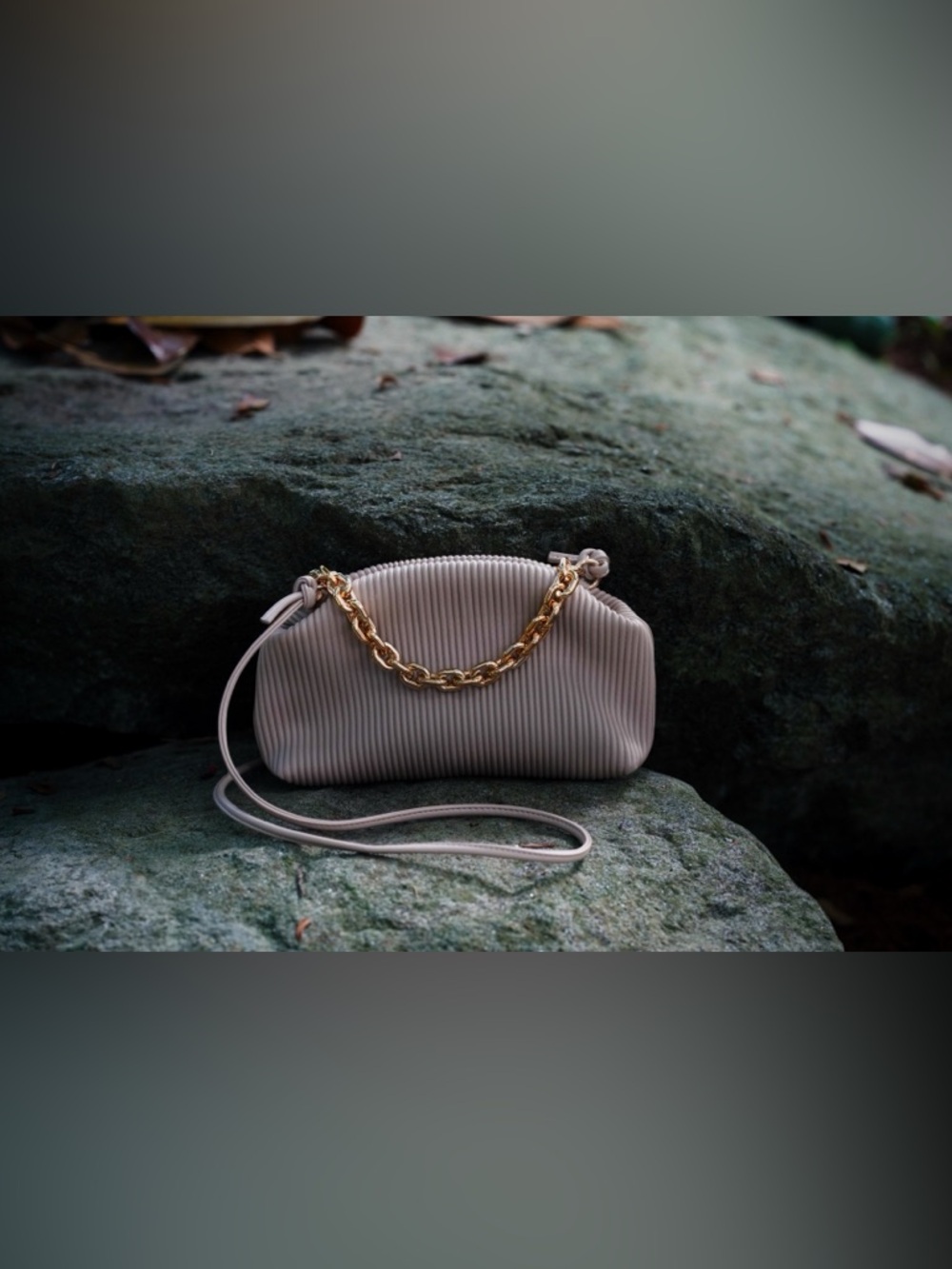 Urban Expressions Pleated Vegan Leather Crossbody Bag - Taupe/Oatmeal - Picture 6 of 7